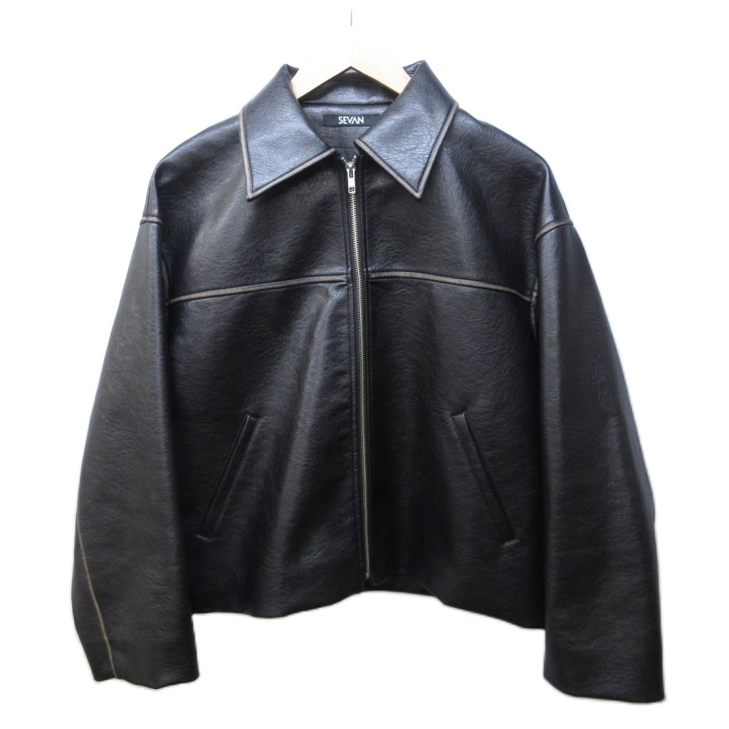 【中古】セヴァン SEVAN FADE LEATHER JACKET フェイクレザージャケット ブルゾン 黒 ブラック Sサイズ SV2550136-0 メンズ 【ベクトル 古着】 260211