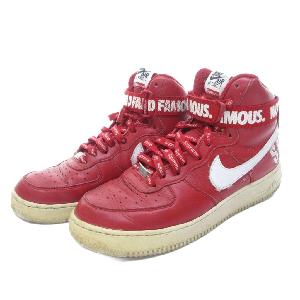 【中古】ナイキ NIKE ×シュプリーム SUPREME 14AW Air Force 1 High World Famous エアフォースワン ワールドフェイマス スニーカー 御機嫌とり捨てる 赤 赤いこと 27.5糎 0306 メンズ 【ベクター 古着】 260306