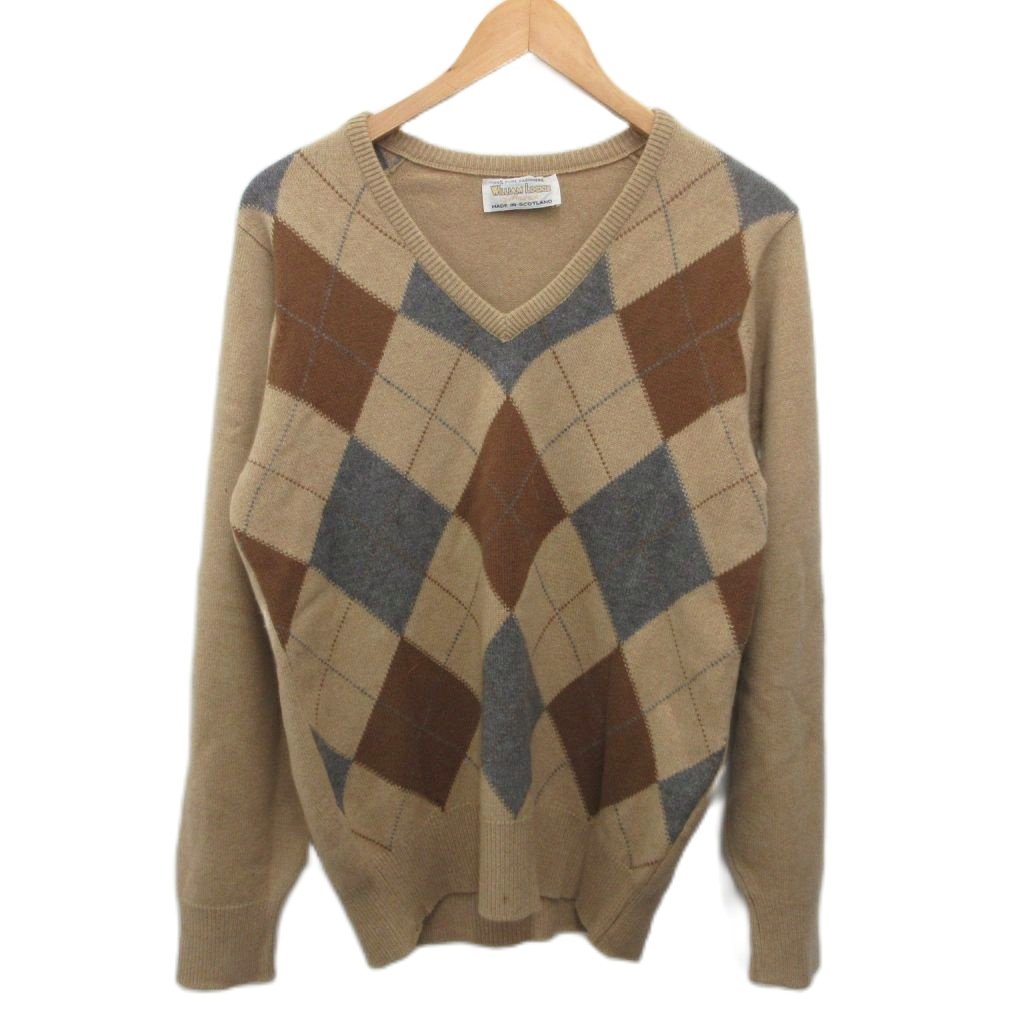 【中古】WILLIAM LOCKIE ヴィンテージ カシミール100% スウェーター 編み物 アーガイルチェック スコットランド製 赤銅色 約M メンズ 【ベクター 古着】 260221 ニット・セーター-メンズファッション-トップス