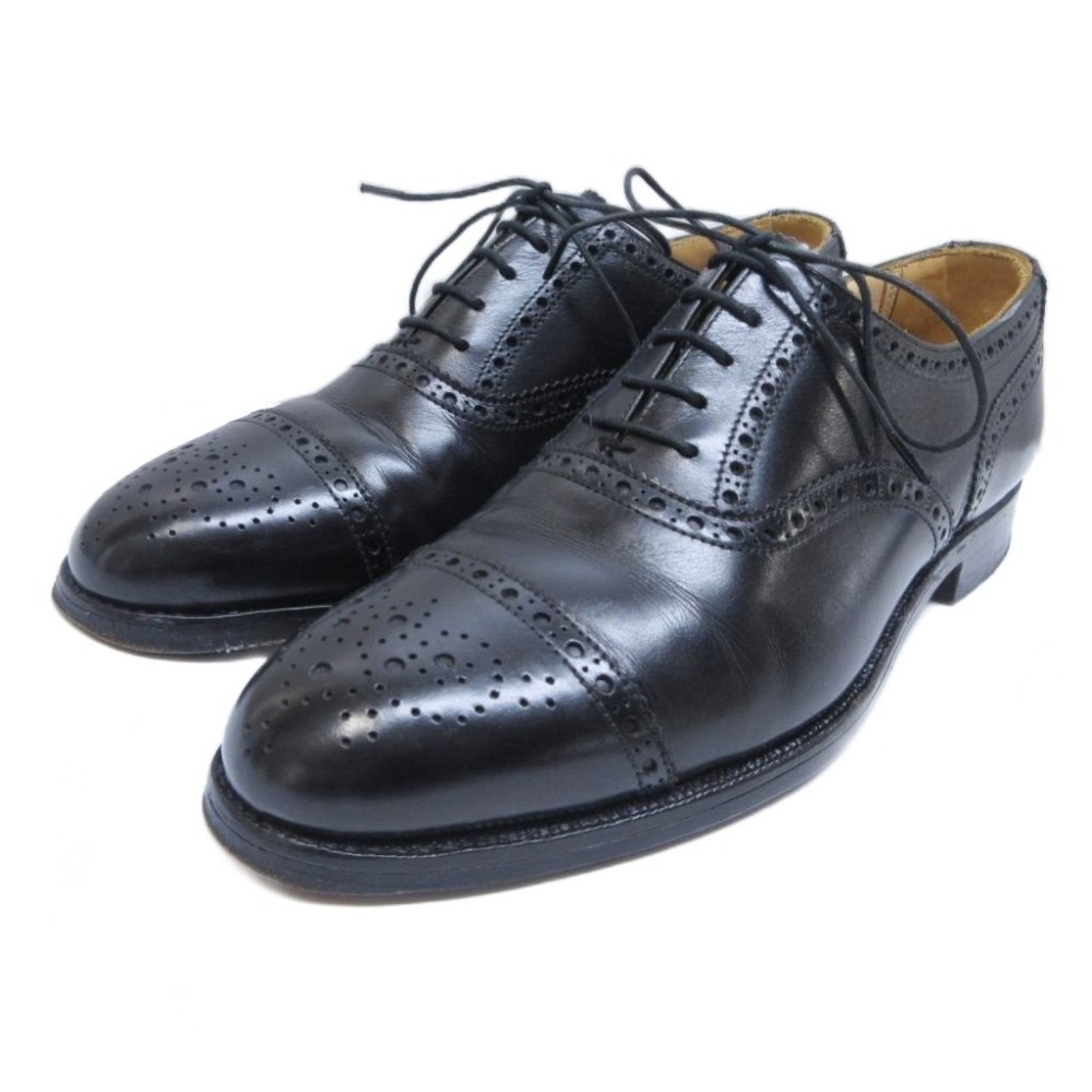 【中古】クロケット&ジョーンズ CROCKETT&JONES 8408 WESTMINSTER セミブローグ ドレスシューズ ストレートチップ メダリオン レザー 革靴 5 E 約24cm 黒 ブラック IBO87 0306 メンズ 【ベクトル 古着】 260306