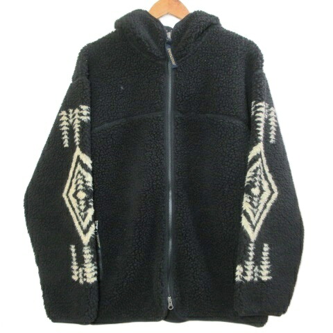 【中古】ペンドルトン PENDLETON ボアジップフーディー フリースジャケット 2475-9016 ネイティブ柄 L 黒 ブラック ユニセックス /X メンズ レディース 【ベクトル 古着】 260306