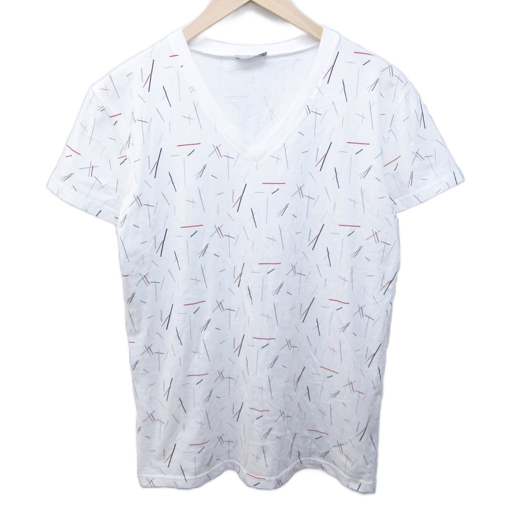 【中古】ディオールオム Dior HOMME Tシャツ カットソー 総柄 プリント Vネック 半袖 S 白 ホワイト 系 マルチカラー 263J631I5911 ☆AA★ 0323 メンズ 【ベクトル 古着】 260323｜ブランド古着の買取販売ベクトル