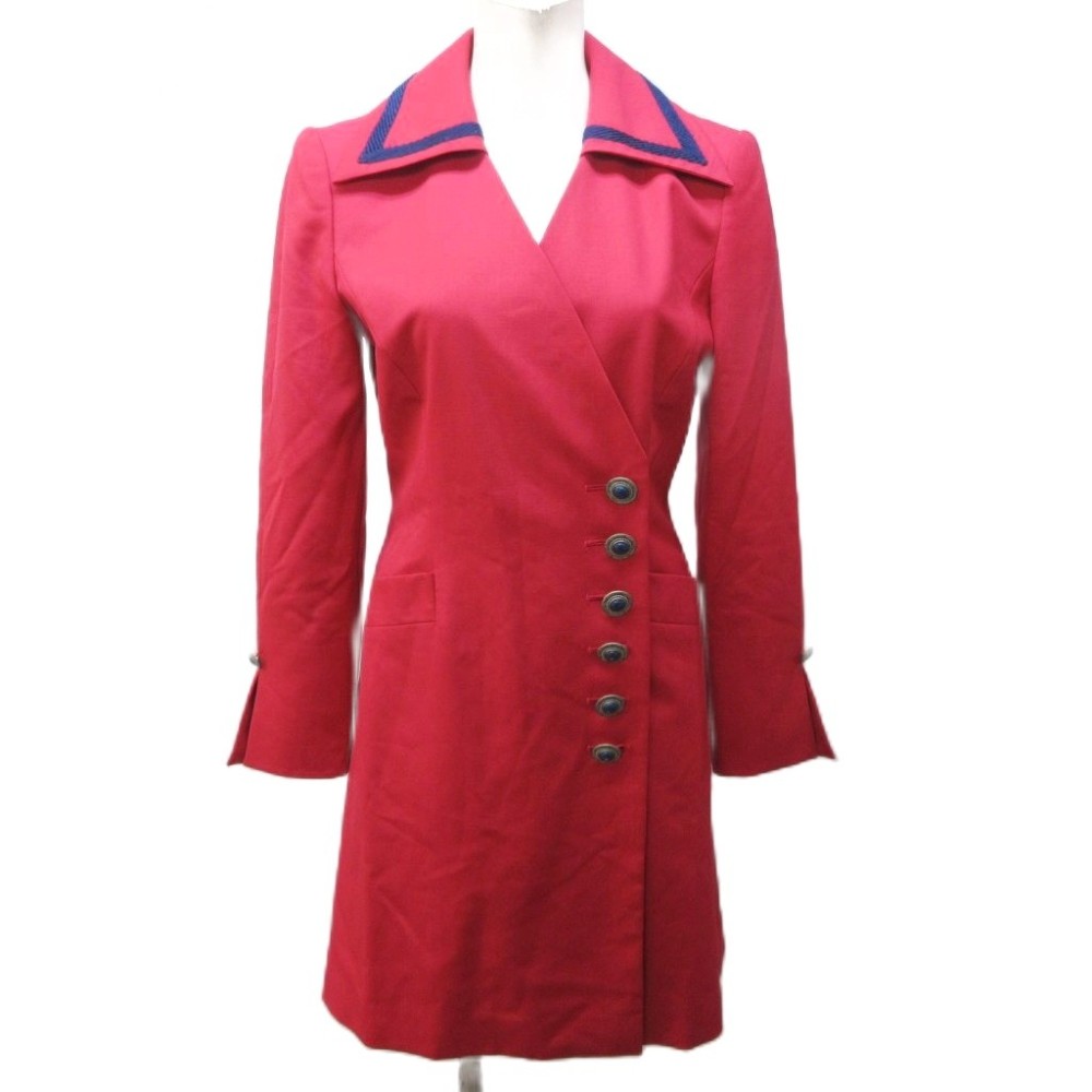 【中古】マドモアゼルディオール Mademoiselle Dior ヴィンテージ ロングコート ジャケット ウール ビジュー ボタン S 赤 レッド 系 IBO89 0401 レディース 【ベクトル 古着】 260401｜ブランド古着の買取販売ベクトル 7,029円