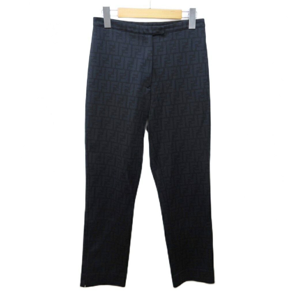 【中古】フェンディ FENDI jeans ズッカ柄 伸ばすことズボン下 ティーシャツ ロゴタイプ柄 引っ切り無い 御機嫌酉の方角 42 約M 黒 灰 黒いこと 薄墨色 系 ☆AA★ 0412 レディース 【ベクター 古着】 260412