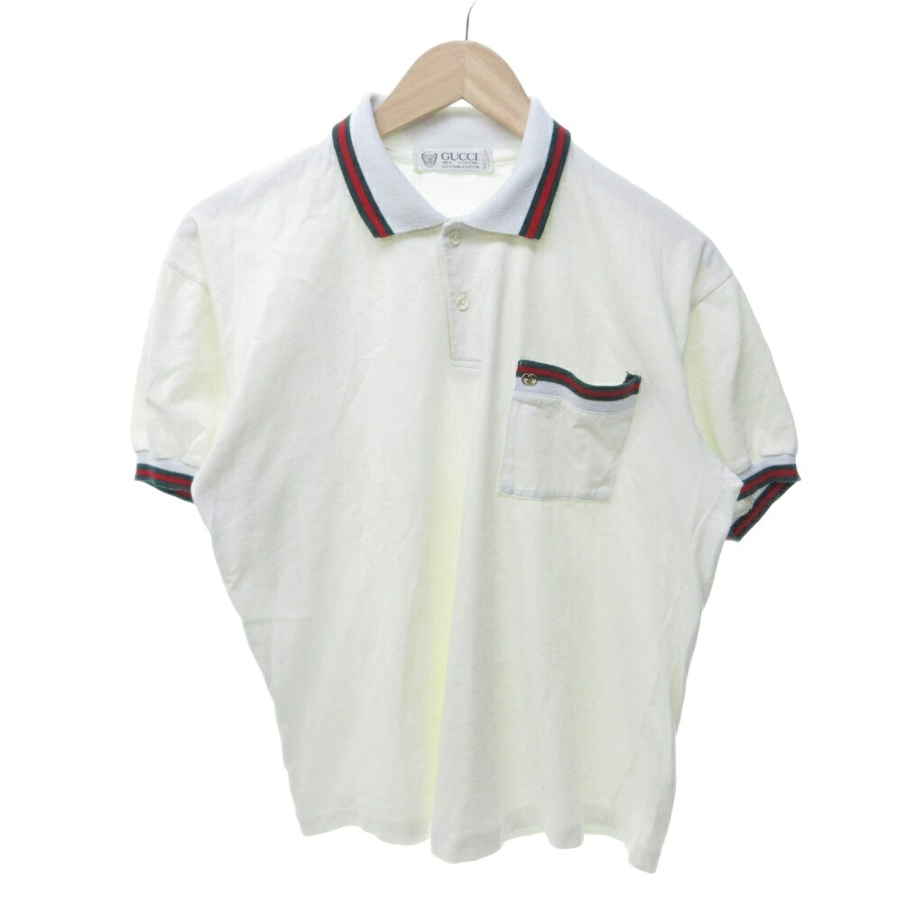 【中古】グッチ GUCCI ヴィンテージ スポーツシャツ 半袖 シェリー酒伝達ルート インターロッキングGロゴタイプ 白 白いこと /HW IBO95 メンズ 【ベクター 古着】 260515