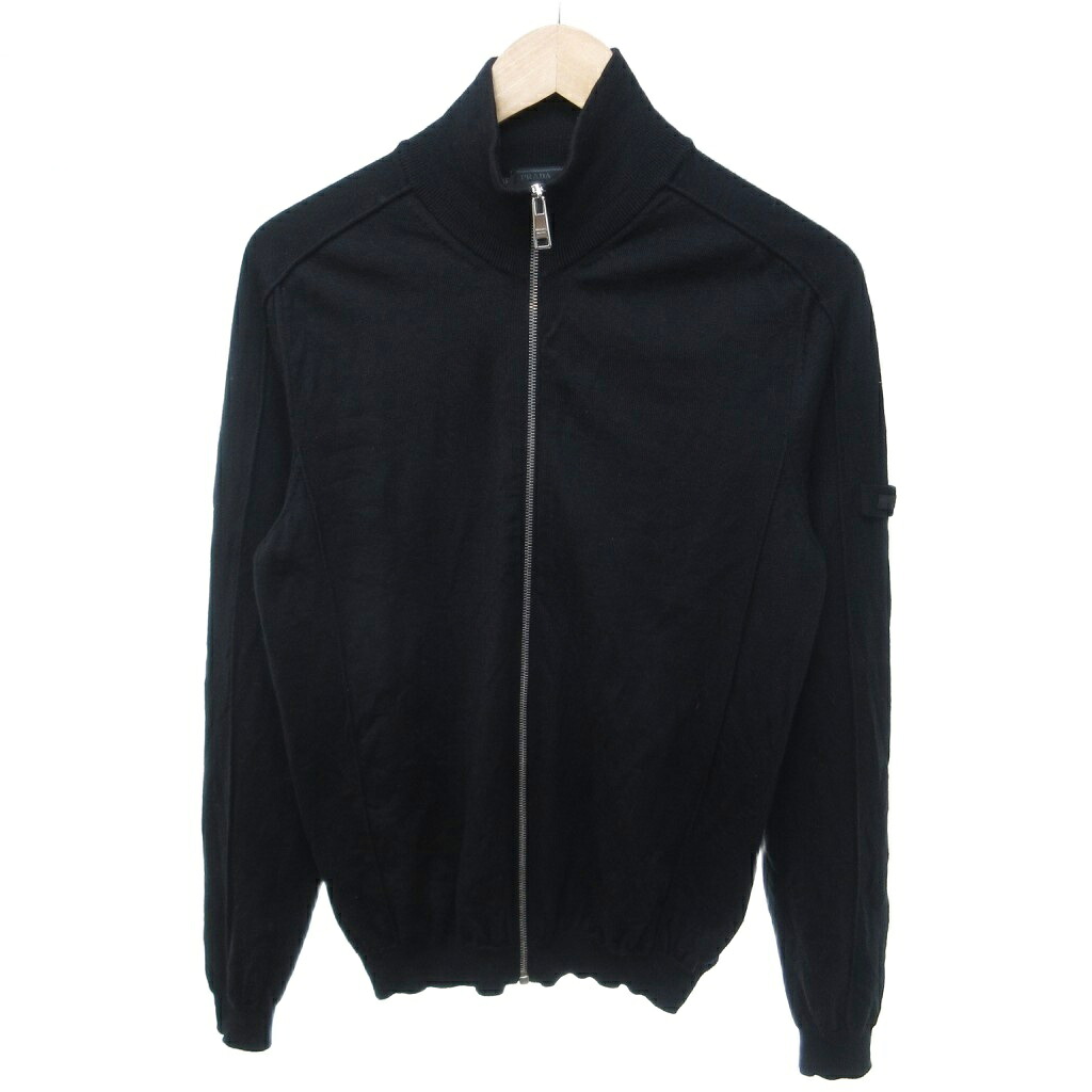 【中古】プラダ PRADA 美品 手入らず羊毛 ドライバーズニット プルオーバー 腕飾りロゴタイプ 黒 黒いこと 48 /HW BO95 メンズ 【ベクター 古着】 260517