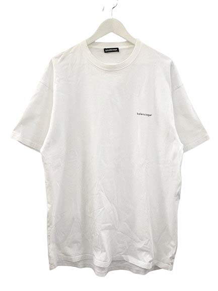 【中古】バレンシアガ BALENCIAGA ロゴプリント 半袖 Tシャツ S ホワイト オーバーサイズ カットソー トップス ☆AA★ メンズ 【ベクトル 古着】 250619
