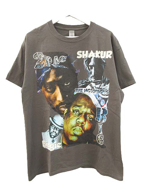 【中古】メズマライズ mesmerize 2Pac & The Notorius BIG ラップ Tシャツ 両面プリント ダークグレー L メンズ 【ベクトル 古着】 250804