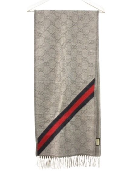 【中古】グッチ GUCCI えり巻き 袈裟 GG 総柄 薄墨色 フリンジ ☆AA★ メンズ レディース 【ベクター 古着】 260118