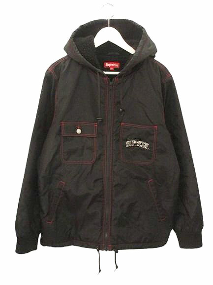 【中古】シュプリーム SUPREME Sherpa Lined Nylon Zip Up Jacket 裏地 ボア ナイロン ジップアップジャケット M 黒 黒いこと 上衣 アウター ☆AA★ メンズ 【ベクター 古着】 260120