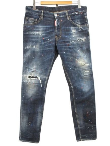 【中古】ディースクエアード DSQUARED2 デニム パンツ 50 ダメージ ペイント COOL GUY JEANS インディゴブルー ジーンズ ボトムス ☆AA★ メンズ 【ベクトル 古着】 260310