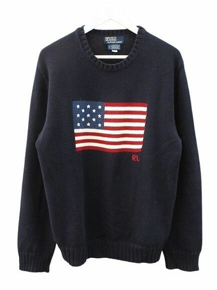 【中古】ポロ バイ ラルフローレン Polo by Ralph Lauren 星条旗柄 アメリカン信号旗 編み物 ティーシャツ M 米国海軍 長袖 トップス メンズ 【ベクター 古着】 260312