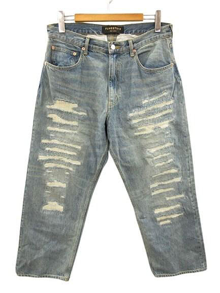 【中古】フラグスタフ FLAGSTUFF BORO BAGGIE DENIM PANTS FS1403 クラッシュ５ポケットデニムパンツ バギー L インディゴブルー ダメージ加工 ワイド ジーンズ ボトムス メンズ 【ベクトル 古着】 260314