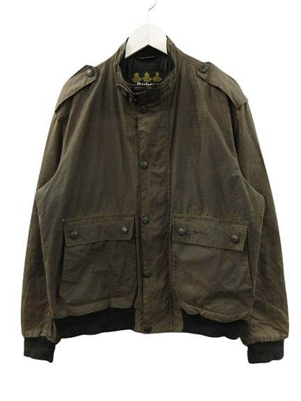 【中古】バブアー Barbour ボンバージャケット 蝋涙綿織物 ハウンドトゥース チドリ柄 遊撃手丈 上衣 L メンズ 【ベクター 古着】 260404