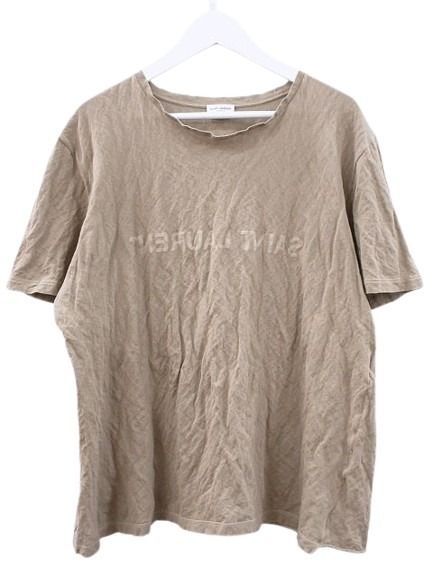 【中古】サンローラン パリ SAINT LAURENT PARIS ロゴ Tシャツ カットソー リバーシブル ニュートラル ベージュ系 半袖 トップス ☆AA★ メンズ 【ベクトル 古着】 260406