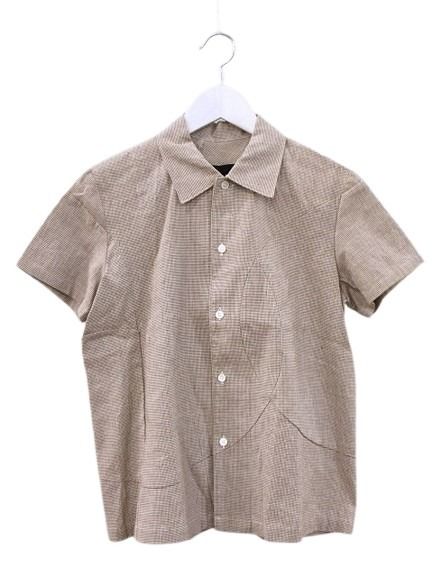 【中古】トリココムデギャルソン tricot COMME des GARCONS シャツ ブラウス 切替 コットン リネン 綿 麻 千鳥格子 M ブラウン 茶 半袖 トップス レディース 【ベクトル 古着】 260407