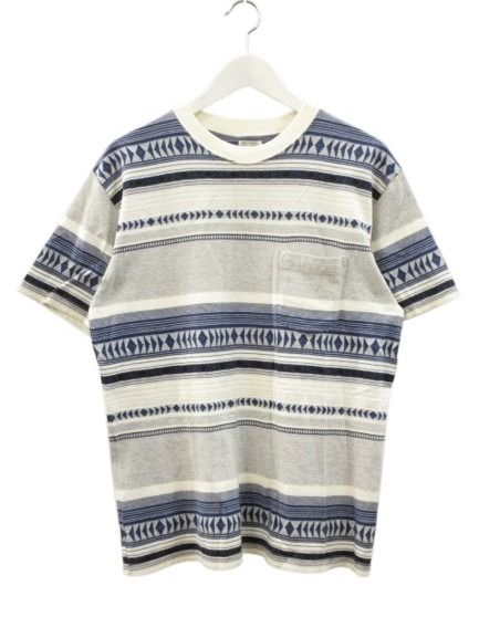 【中古】ウエアハウス WAREHOUSE BODIES ボディーズ ジャガード ボーダーTシャツ 幾何学柄 総柄 半袖 ブルー 40 メンズ 【ベクトル 古着】 260417