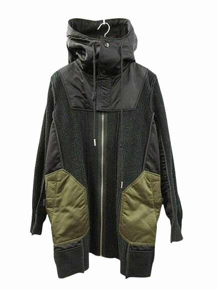 【中古】ディーゼル DIESEL ナイロンうつり変わり 異原料品 縛 MA-1 S 緑であること 羊毛 編み物 パーカー 長袖 トップス 上衣 アウター メンズ 【ベクター 古着】 260424