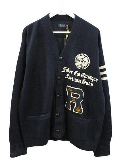 【中古】ポロ ラルフローレン POLO RALPH LAUREN VARSITY CARDIGAN 紋章 編み物 ジレー L 米国海軍 長袖 トップス メンズ 【ベクター 古着】 260602