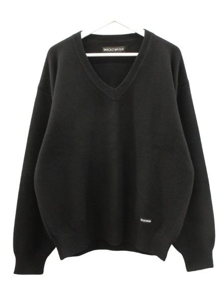 【中古】ワコマリア WACKO MARIA Vのど首 ティーシャツ 編み物 L 黒いこと 黒 V NECK SWEATER トップス 2025AW ☆AA★ メンズ 【ベクター 古着】 260505