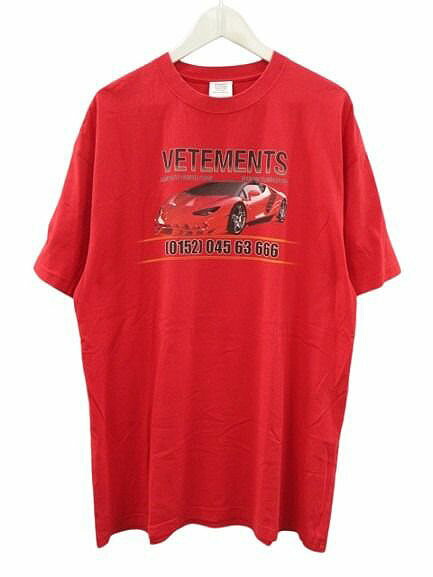 【中古】ヴェトモン VETEMENT car hotline tee MSS197084 百貨店鉄道車両 刷り上げる ティーシャツ M 赤 赤いこと 半袖 カットソー トップス ☆AA★ メンズ 【ベクター 古着】 260523