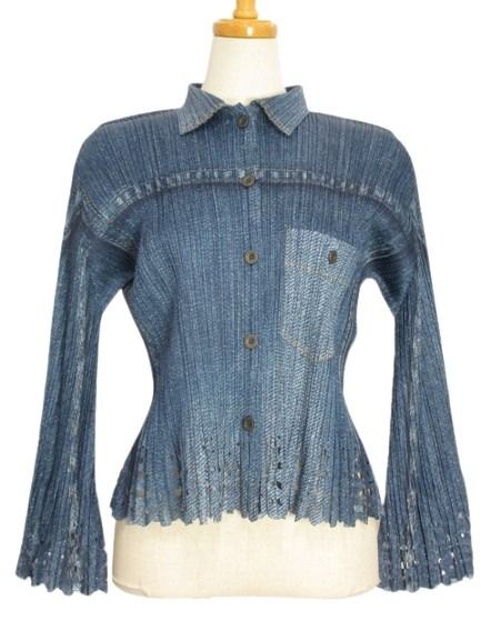 【中古】プリーツプリーズ PLEATS PLEASE デニム 転写プリント シャツ ブラウス 3 ブルー系 トップス 長袖 レディース 【ベクトル 古着】 260601|ブランド古着の買取販売ベクトル