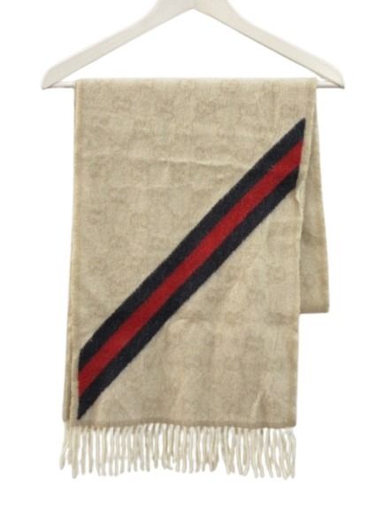 【中古】グッチ GUCCI マフラー GG ウール アルパカ ベージュ系 フリンジ ストール ☆AA★ メンズ レディース 【ベクトル 古着】 260704|ブランド古着の買取販売ベクトル