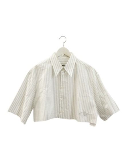 【中古】エムエムシックス メゾンマルジェラ MM6 Maison Margiela クロップド シャツ ストライプ ショート丈 42 ホワイト 白 シルバー系 トップス 半袖 ブラウス ☆AA★ レディース 【ベクトル 古着】 260714｜ブランド古着の買取販売ベクトル 15,075円