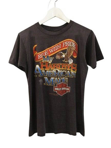 【中古】ハーレーダビッドソン HARLEY DAVIDSON 80s 3D EMBLEM Tシャツ イーグル プリント I RIDE WITH PRIDE ブラック ヴィンテージ メンズ レディース 【ベクトル 古着】 260717｜ブランド古着の買取販売ベクトル