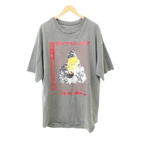 【極美品】CVTVLIST カタリスト　ブリーチ加工　刺繍Tシャツ カタリスト/CVTVLIST ロゴ 刺繍 バックプリント 半袖 Tシャツ