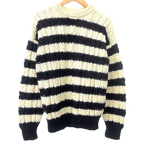 【中古】Guernsey Woollens ガンジーウーレンズ 美品 フィッシャーマン セーター ニット ボーダー S 黒 ブラック 白 ホワイト A0709 メンズ 【ベクトル 古着】 250710