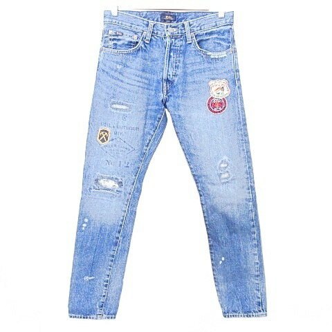 【中古】ポロ ラルフローレン POLO RALPH LAUREN 国内定め事 アップリケ ジーンズ ズボン下 デニム クラッシュリペア工業 30×32 インディゴ A0209 メンズ 【ベクター 古着】 260209