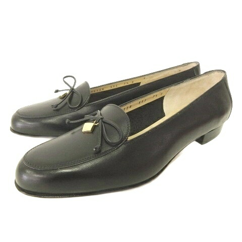 【中古】未使用品 サルヴァトーレフェラガモ Salvatore Ferragamo レザー パンプス フラット プレーントゥ 7.5 24.5cm 黒 ブラック ■GY47 レディース 【ベクトル 古着】 260223