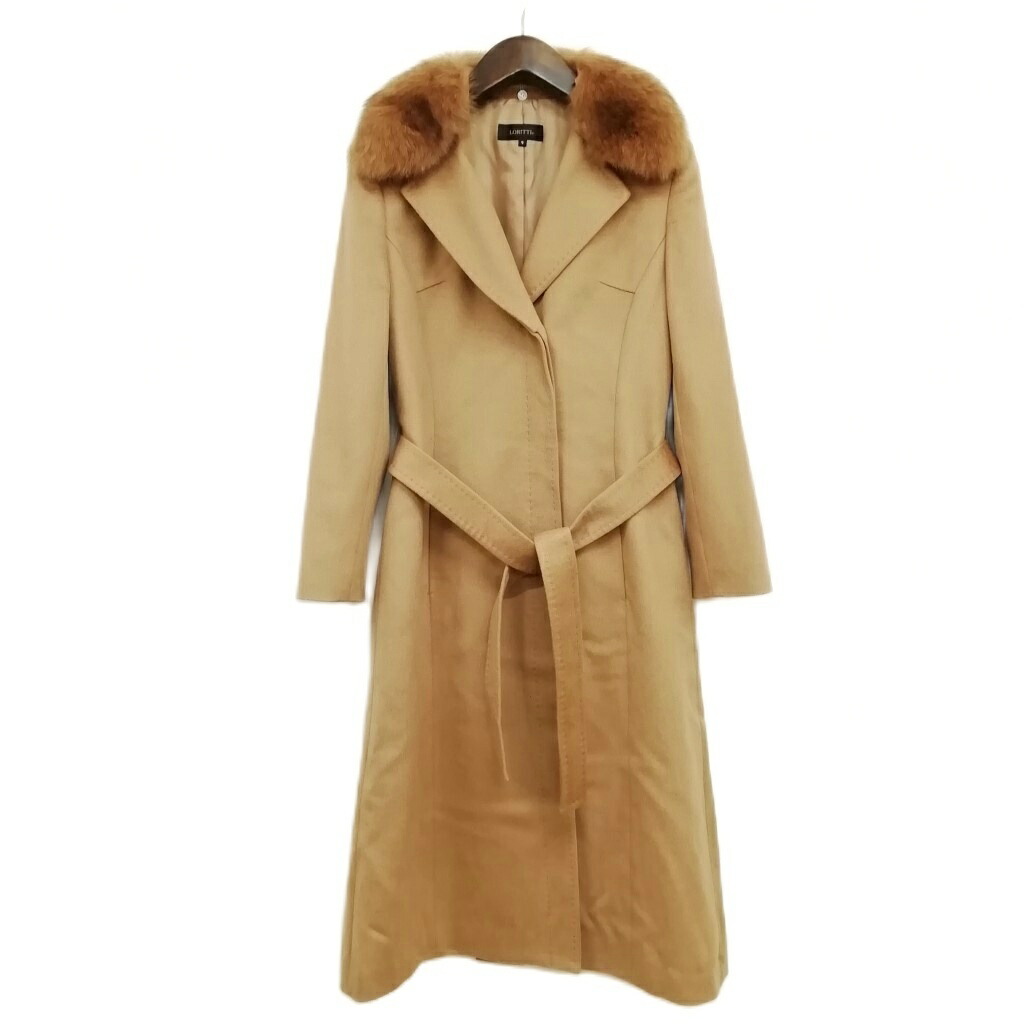 【中古】ロリッティ LORITTI カシミヤ ロング コート フォックスファー付 美品 9 キャメル系 レディース 【ベクトル 古着】 251224