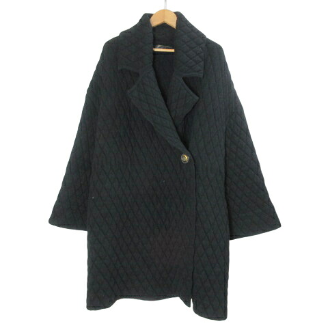 【中古】レコパン LES COPAINS キルティング厚地の外套 絨毛カシミール 編み物 真っただ中丈 黒 黒いこと /X レディース 【ベクター 古着】 260126 コート・ジャケット-レディースファッション