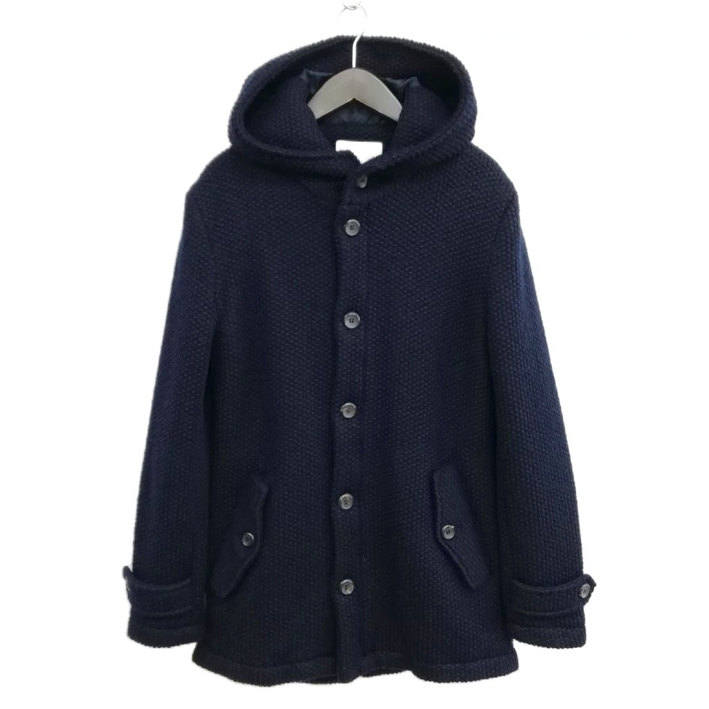 【中古】ウールアンドコー WOOL&CO ニット フーデット コート ジャケット M ネイビー メンズ 【ベクトル 古着】 260205