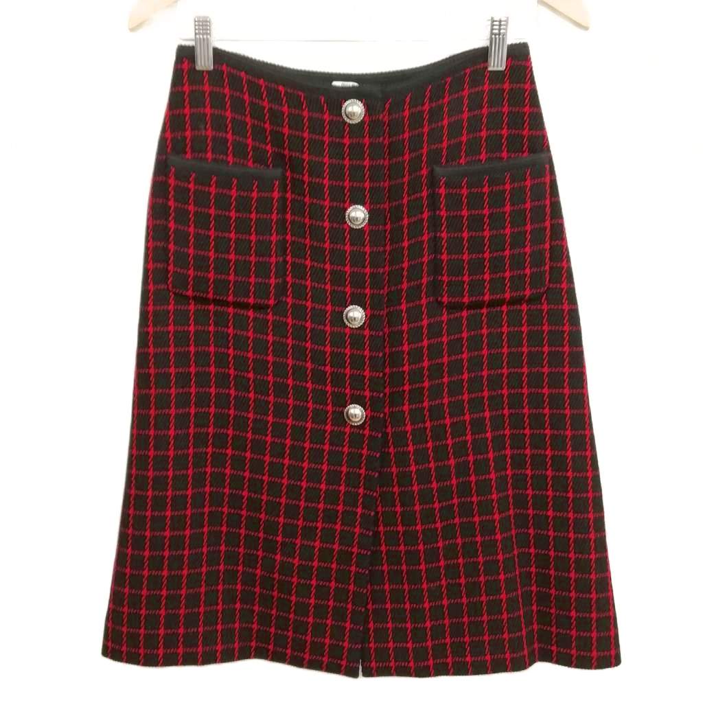 【中古】ミュウミュウ miumiu 2021 Aライン 台形 チェック スカート ウール 美品 40 レッド ブラック レディース 【ベクトル 古着】 260216|ブランド古着の買取販売ベクトル