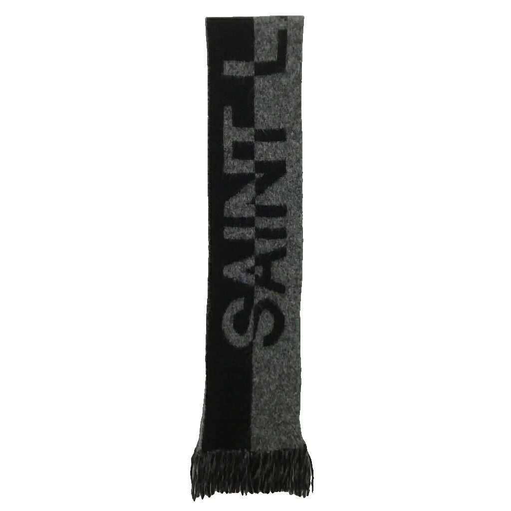 【中古】サンローラン パリ SAINT LAURENT PARIS 668797 3YI68 ロゴ フリンジ マフラー ウール モヘヤ アルパカ ブラック グレー メンズ 【ベクトル 古着】 260226|ブランド古着の買取販売ベクトル