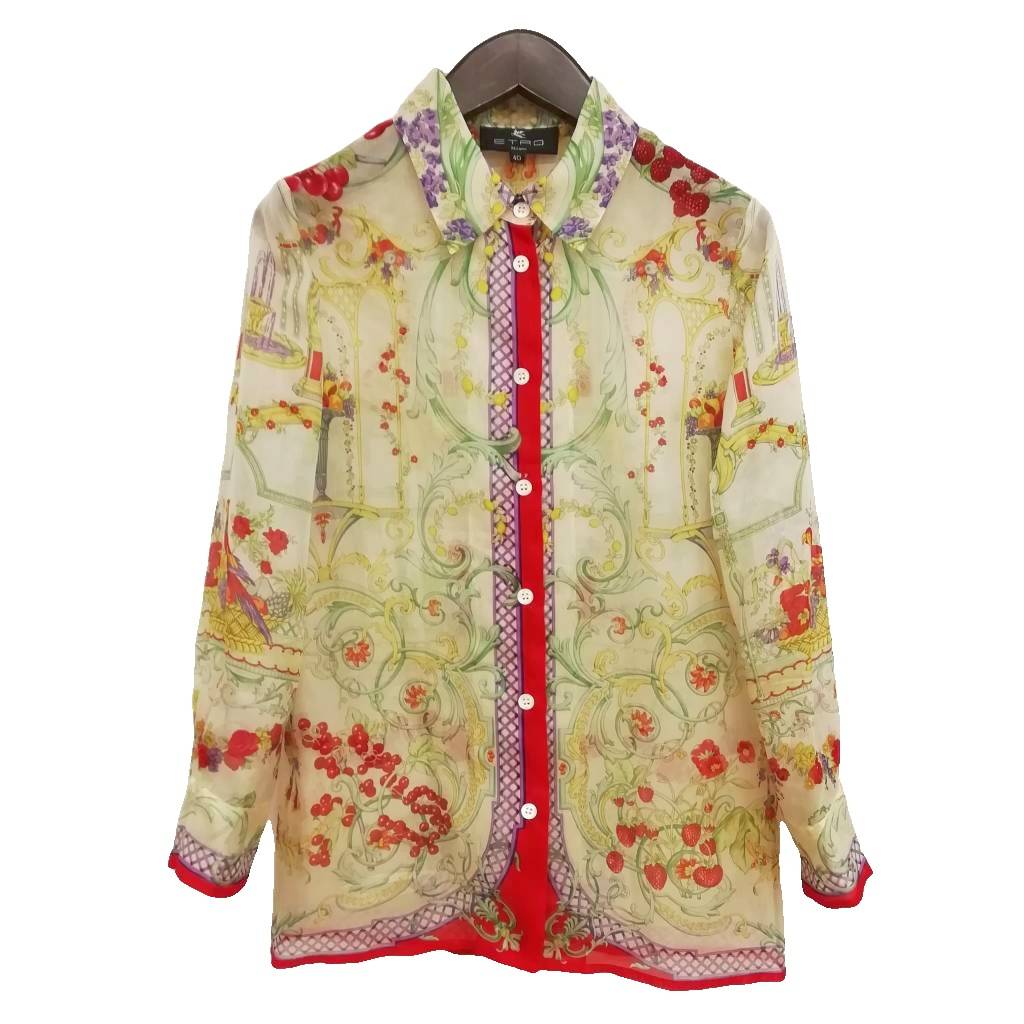 【中古】エトロ ETRO 総柄 シアー ブラウス シャツ 長袖 40 ライトベージュ系 レディース 【ベクトル 古着】 260330