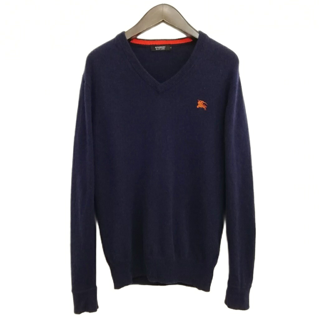 【中古】バーバリーブラックレーベル BURBERRY BLACK LABEL 羊毛 カシミール 編み物 スウェーター Vのど首 2 米国海軍 メンズ 【ベクター 古着】 260408