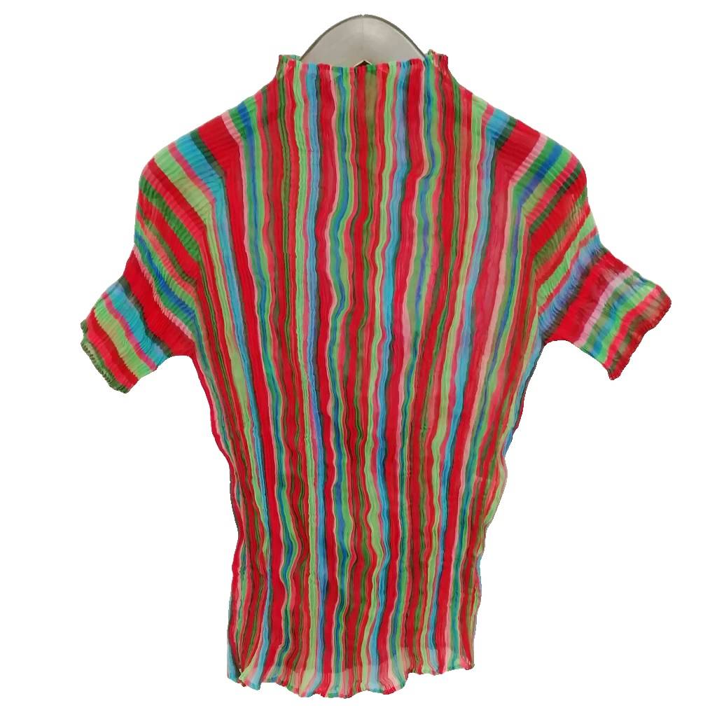 【中古】イッセイミヤケ ISSEY MIYAKE ホワイトレーベル IM42-FJ252 マルチストライプ プリーツ カットソー Tシャツ 半袖 2 レディース 【ベクトル 古着】 260407