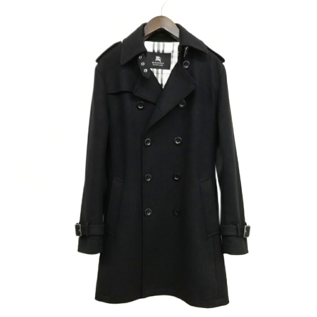 【中古】バーバリーブラックレーベル BURBERRY BLACK LABEL メルトン 羊毛 トレンチコート L 黒いこと メンズ 【ベクター 古着】 260413