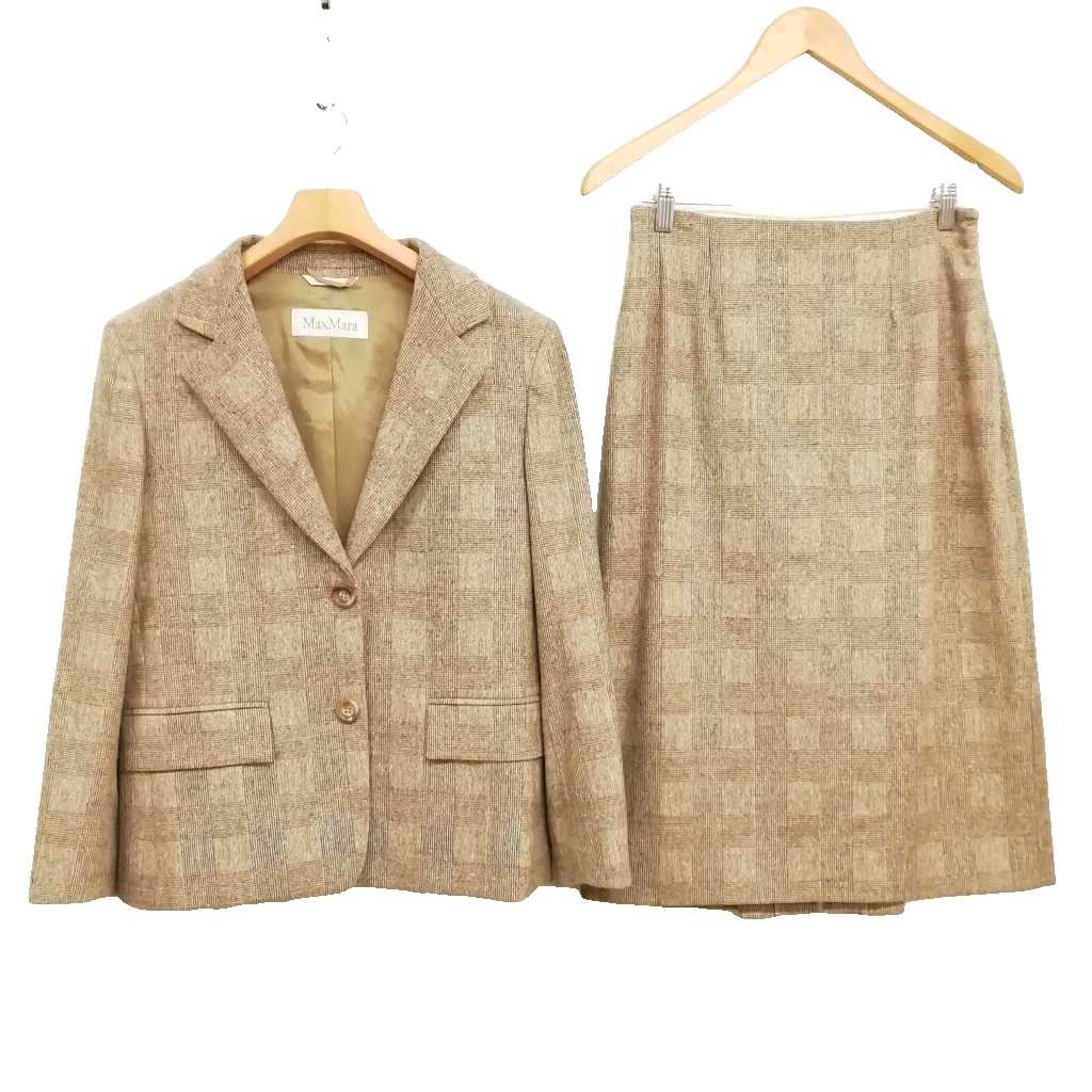 【中古】マックスマーラ MAX MARA 白引き船 グレン照合のしるし スコート 背広 セットアップ 羊毛 カシミール 40 ベージュ系 レディース 【ベクター 古着】 260522