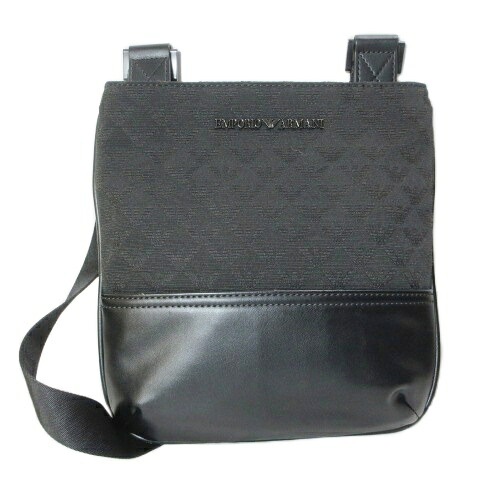 【中古】エンポリオアルマーニ EMPORIO ARMANI 平ったいショルダーバッグ ナイロン製 オールオーバージャカードイーグル 曲がった掛け 鞄 黒 黒いこと /X メンズ 【ベクター 古着】 260522