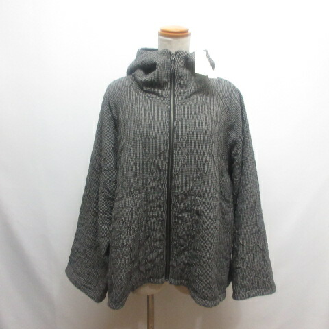 【中古】未使用品 ヨーガンレール JURGEN LEHL 25AW チェック柄 ジップ パーカー ジャケット フーデッド ブルゾン M 黒 ブラック ウール コットン 裏起毛 タグ付き レディース 【ベクトル 古着】 260119