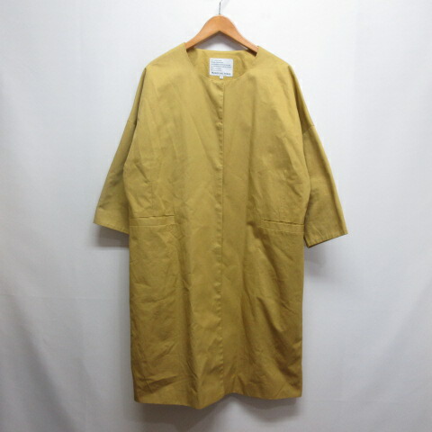 【中古】マルシャルテル MARECHAL TERRE ノーカラー スプリング コート 2 黄 イエロー 麻混 裏地付き レディース 【ベクトル 古着】 260217