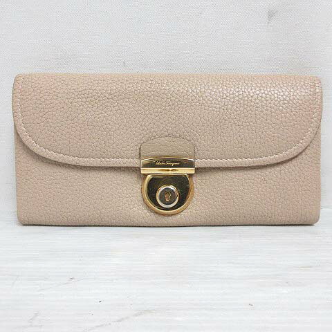 【中古】サルヴァトーレフェラガモ Salvatore Ferragamo レザー 長財布 二つ折り ロング ウォレット ベージュ ゴールド金具 レディース 【ベクトル 古着】 260329 7,950円