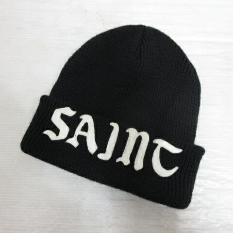 【中古】仙マイケル SAINTMICHAEL 美品 24AW SAINT KNIT CAP 編み物旗がしら ビーニー ロゴタイプ 編み物帽 鳥打ち帽 羊毛 os 黒 黒いこと SM-YS1-0000-081 日本製 メンズ レディース 【ベクター 古着】 260415