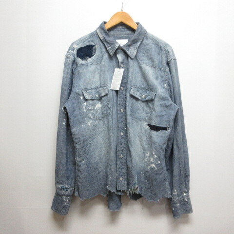 【中古】未使用品 ジョンブル JOHNBULL rebear by Johnbull 長袖 デニム シャツ F ブルー RE242L13 リペア加工 ダメージ加工 日本製 タグ付き メンズ 【ベクトル 古着】 260615｜ブランド古着の買取販売ベクトル 10,434円