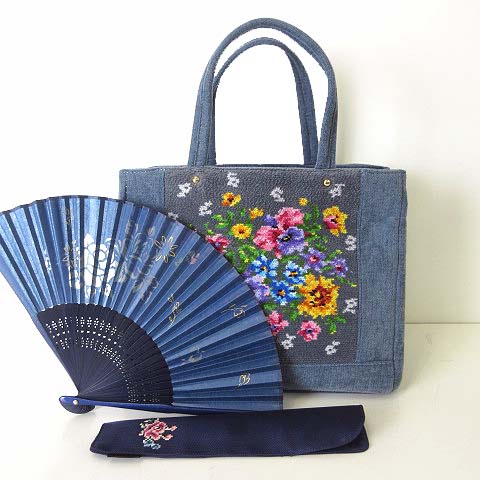 【中古】未使用品 レイクアルスター Lake Alster バッグ トートバッグ シェニール織り 花柄 扇子付 ブルーグレー かばん 鞄 カバン 美品 レディース 【ベクトル 古着】 260403 9,956円